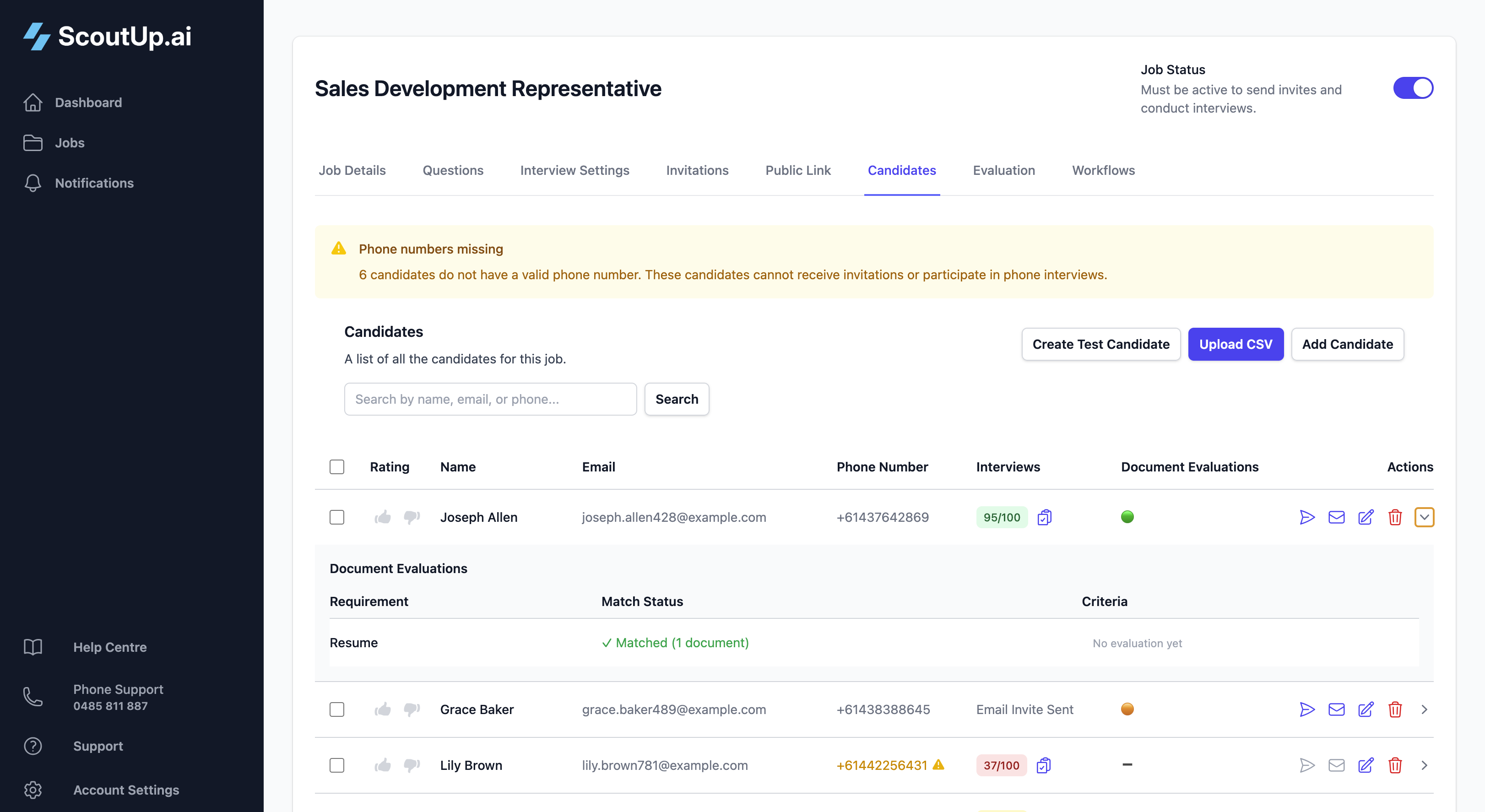 Candidate detail with documents