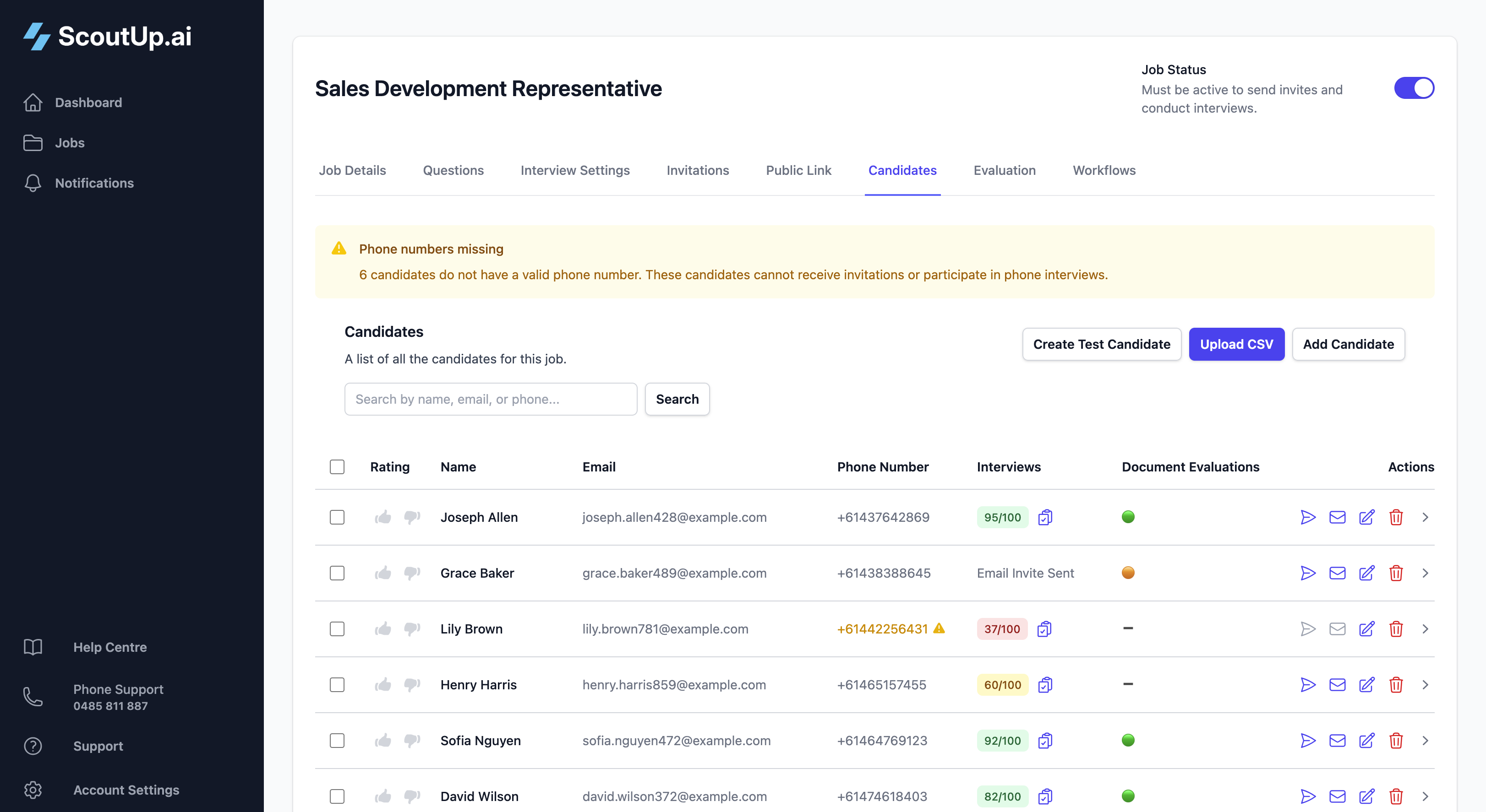 Candidate list with document evaluations
