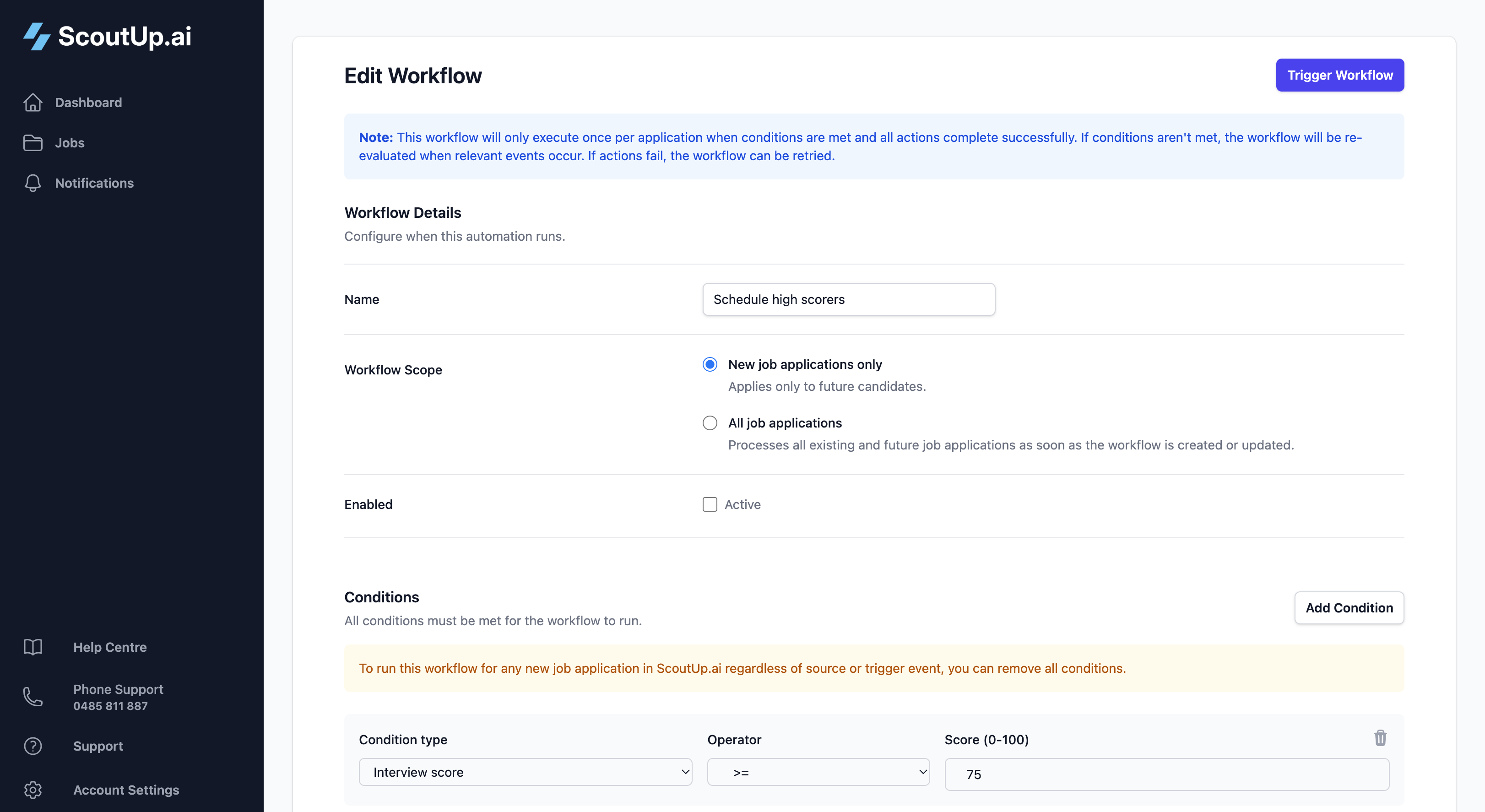 Edit workflow form