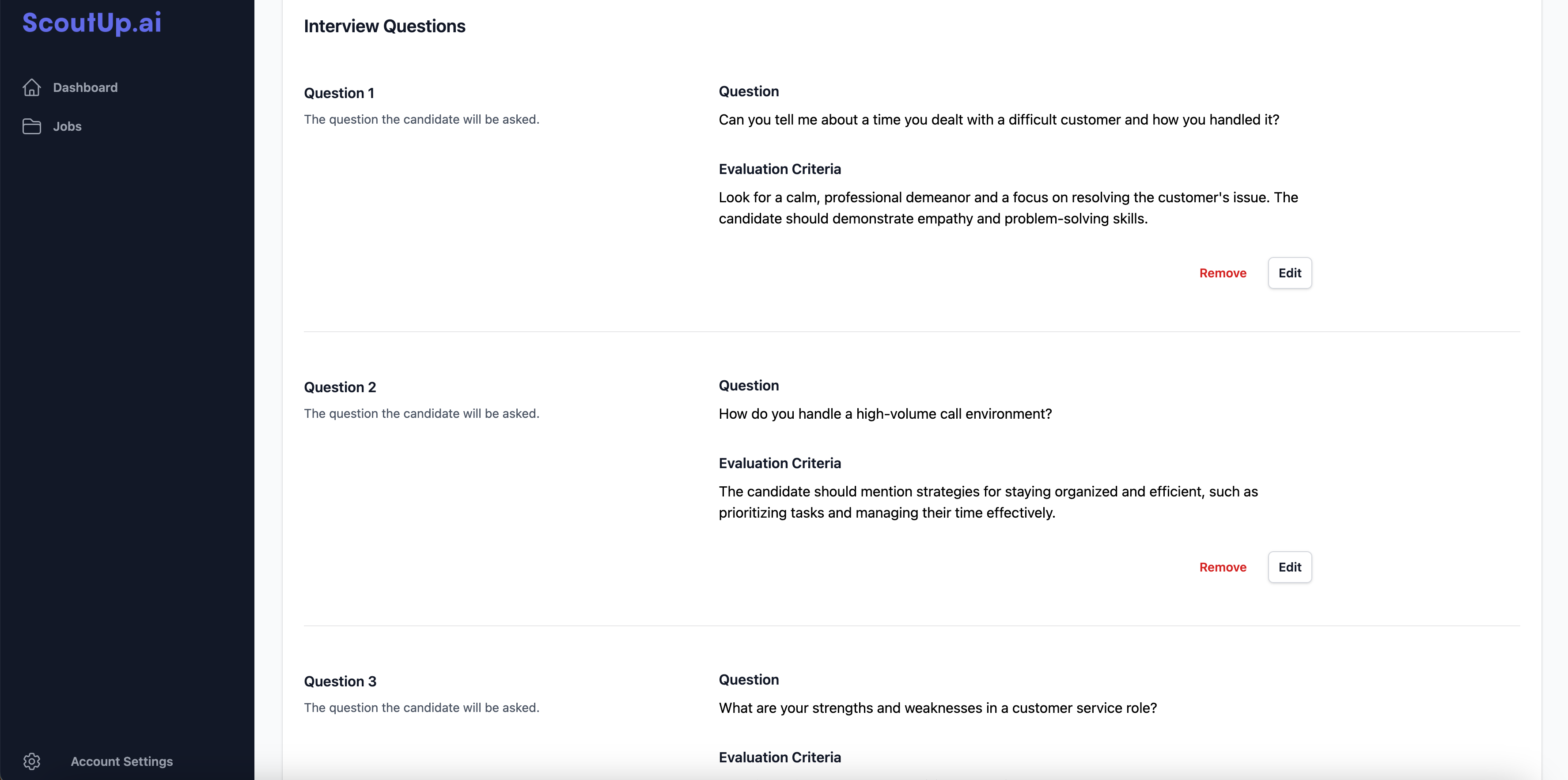 Customisable interview questions